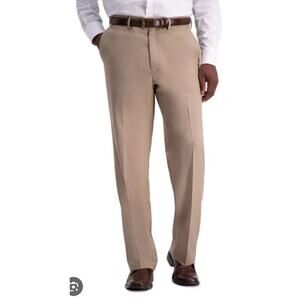Haggar Men's 60 x 30 Brown/ Beige Classic Fit Flat Front Slacks Dress Pants